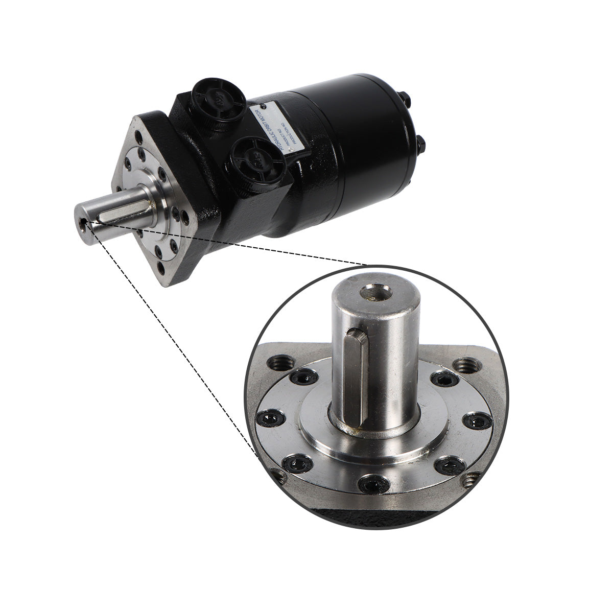 Hydraulic Motor CM074P for Buyers Products 4-Bolt Mount Type 0.25" Shaft Keyway 1/2" NPT - Image 2